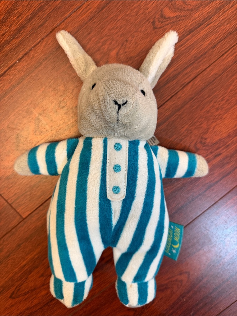 Striped Teal & White Bunny Plush Stuffed Animal - Brand: